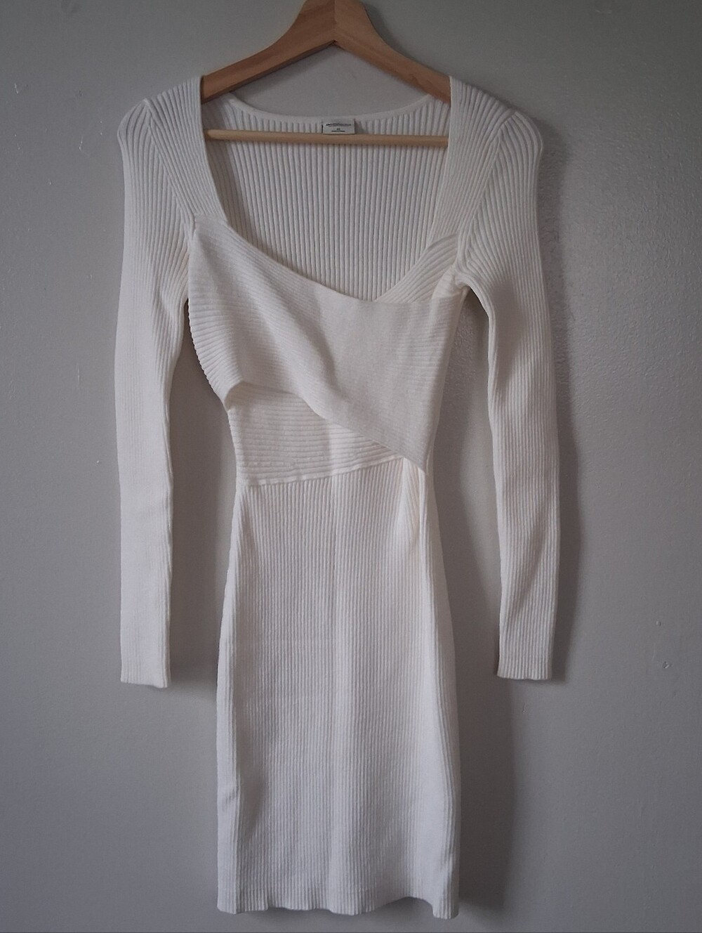 Abercrombie & Fitch White Ribbed Long Sleeve Bodycon Dress